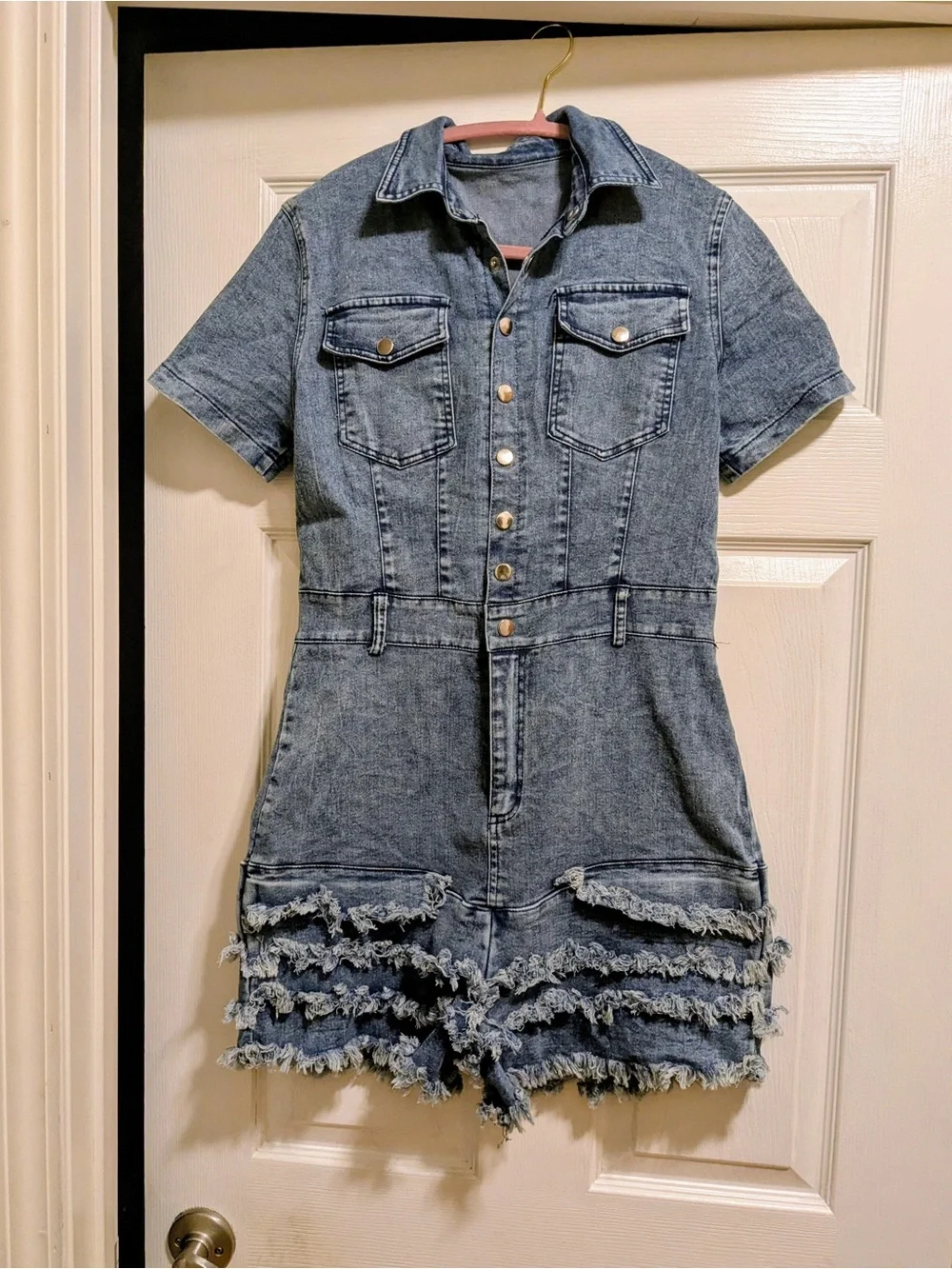 Denim Short Romper in Light Blue - Women
